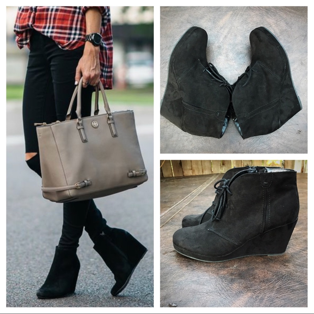 Black Wedge Booties